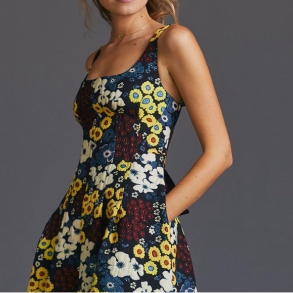 Anthropologie Maeve Marigold Floral A-Line Tie Back Fit & Flare Midi Dress - Picture 13 of 16